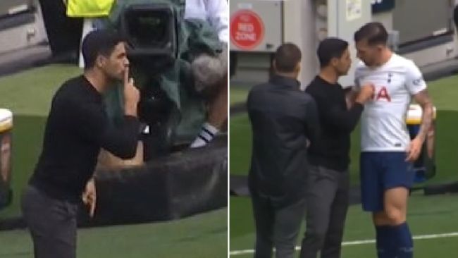 Mikel Arteta in furious clash with Hojbjerg after ‘ssshing’ him in heated derby