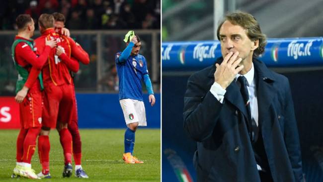 Roberto Mancini & tearful Jorginho react as Italy fail to qualify for 2022 World Cup