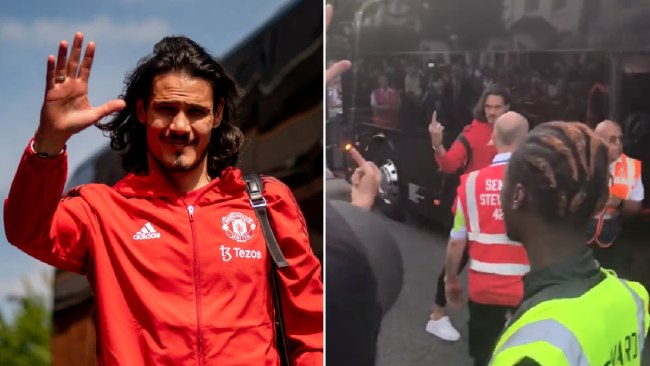 Cavani gives middle finger to Man Utd fan after final game for the club