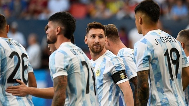 Lionel Messi reacts after scoring all five goals in Argentina win