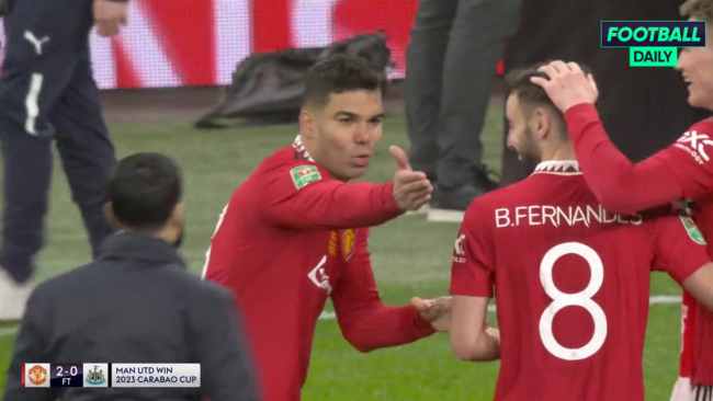 Casemiro argues with Bruno Fernandes after Man Utd’s Carabao Cup win