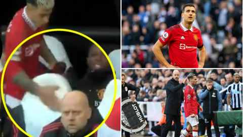 Angry Lisandro Martinez smacks chair as Antony & Diogo Dalot clash in Man Utd defeat