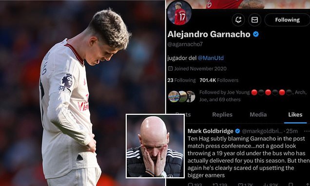 Garnacho ‘likes’ multiple posts criticising Ten Hag after Bournemouth draw