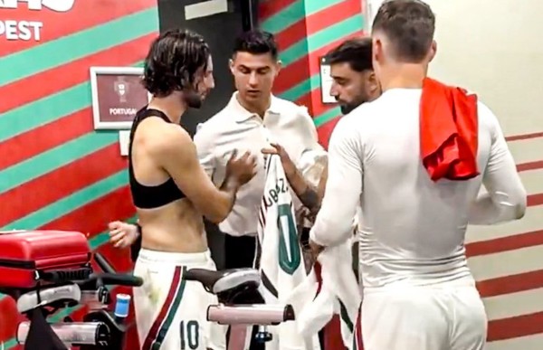 Awkward moment Cristiano Ronaldo tells Szoboszlai he can’t have his shirt